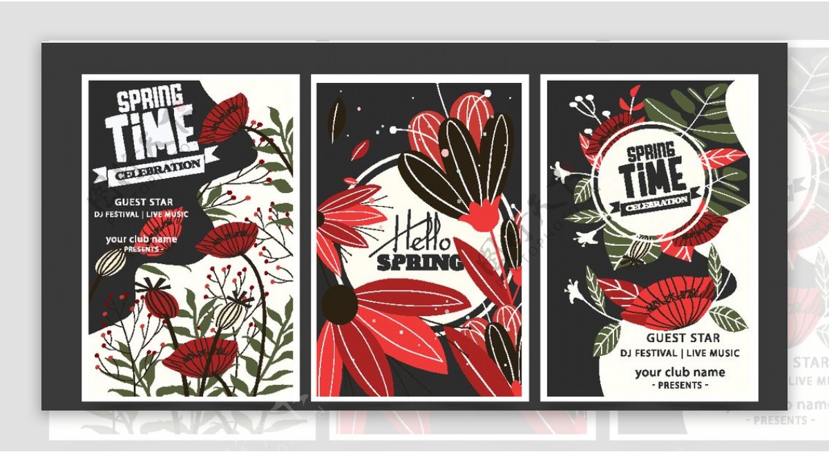 3款抽象春季花卉海报