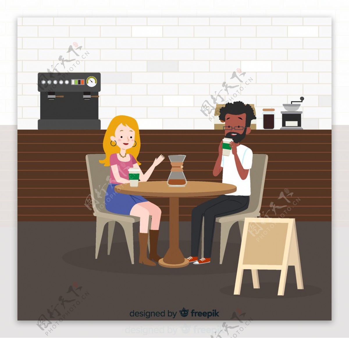 创意咖啡馆约会的男女