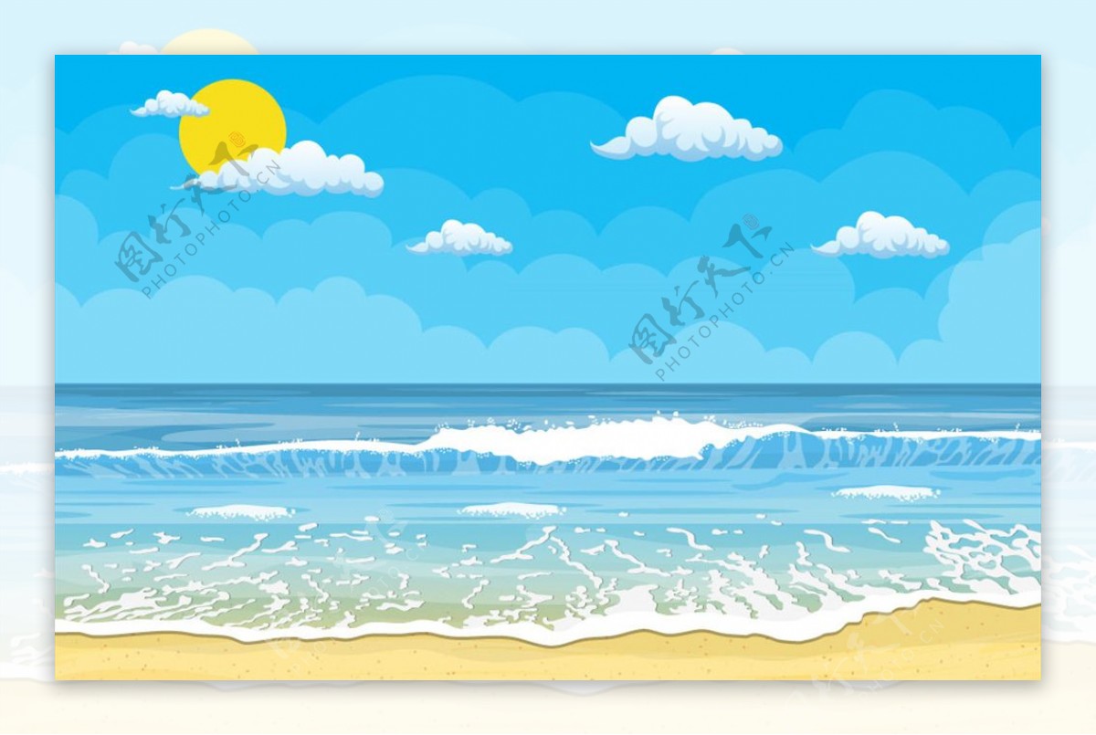 创意夏季大海沙滩风景矢量素材