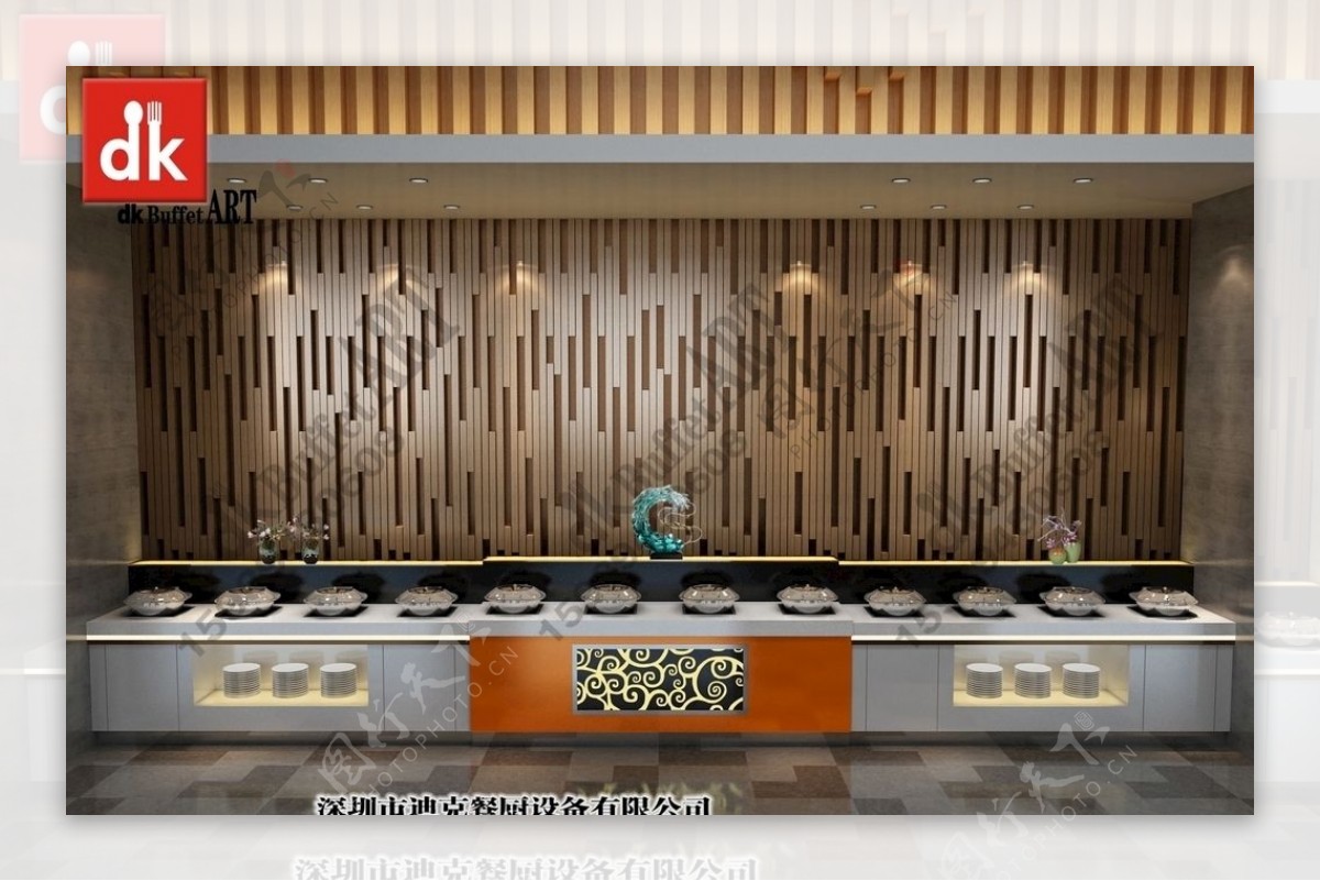 事业单位餐厅装修自助餐台靠墙