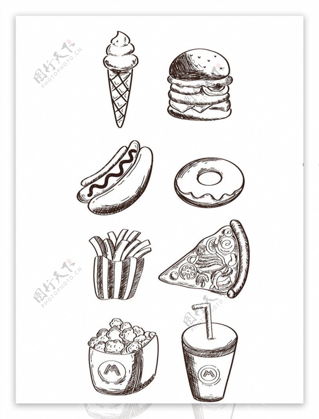 手绘食物线描食物食物线稿