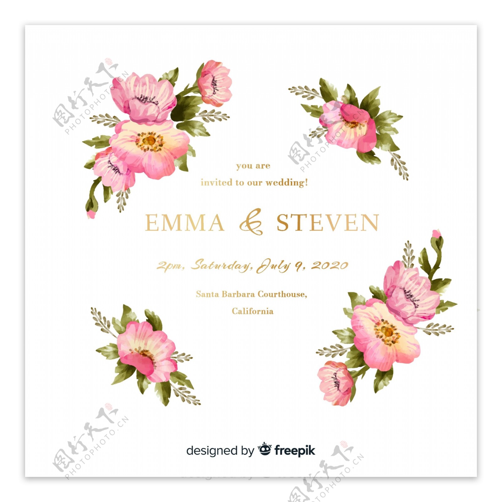 粉色花卉花环婚礼海报设计