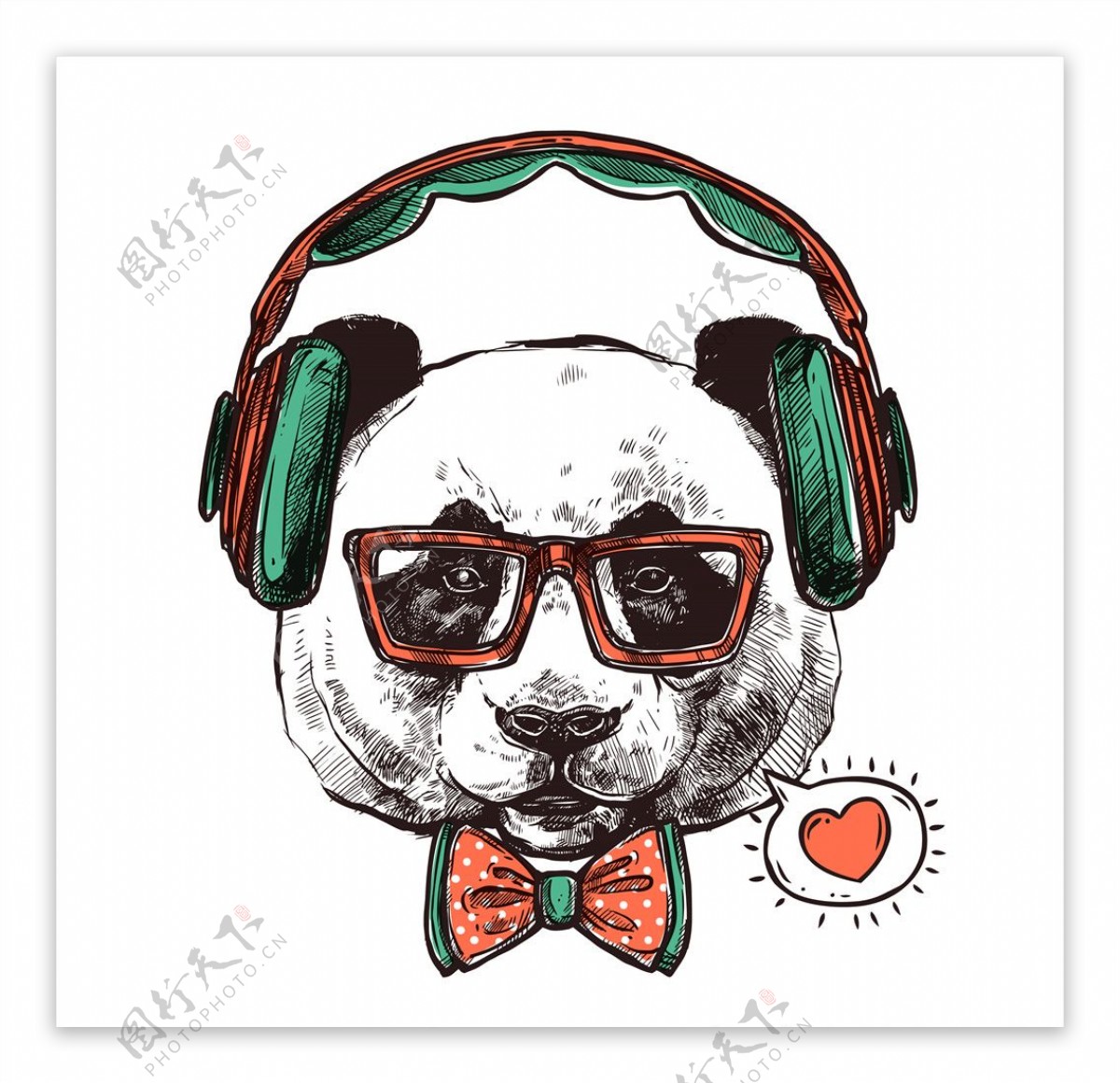创意可爱熊猫头像插画图案印花