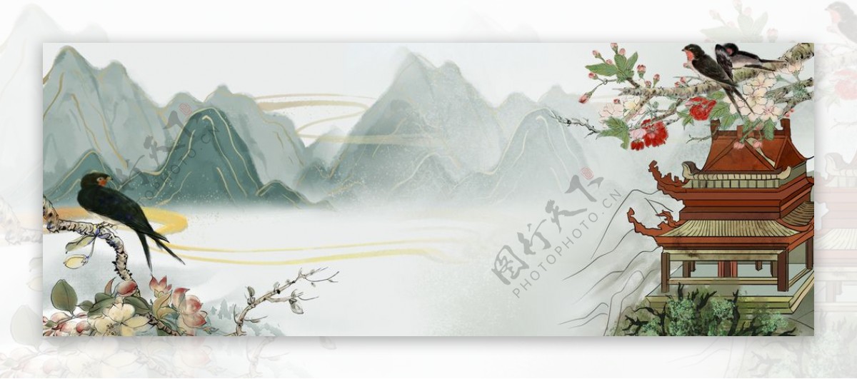 淘宝天猫复古中国风海报背景素材