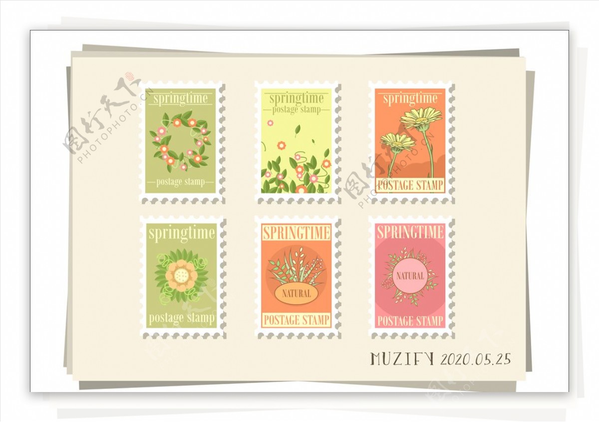 6款入花卉邮票标签