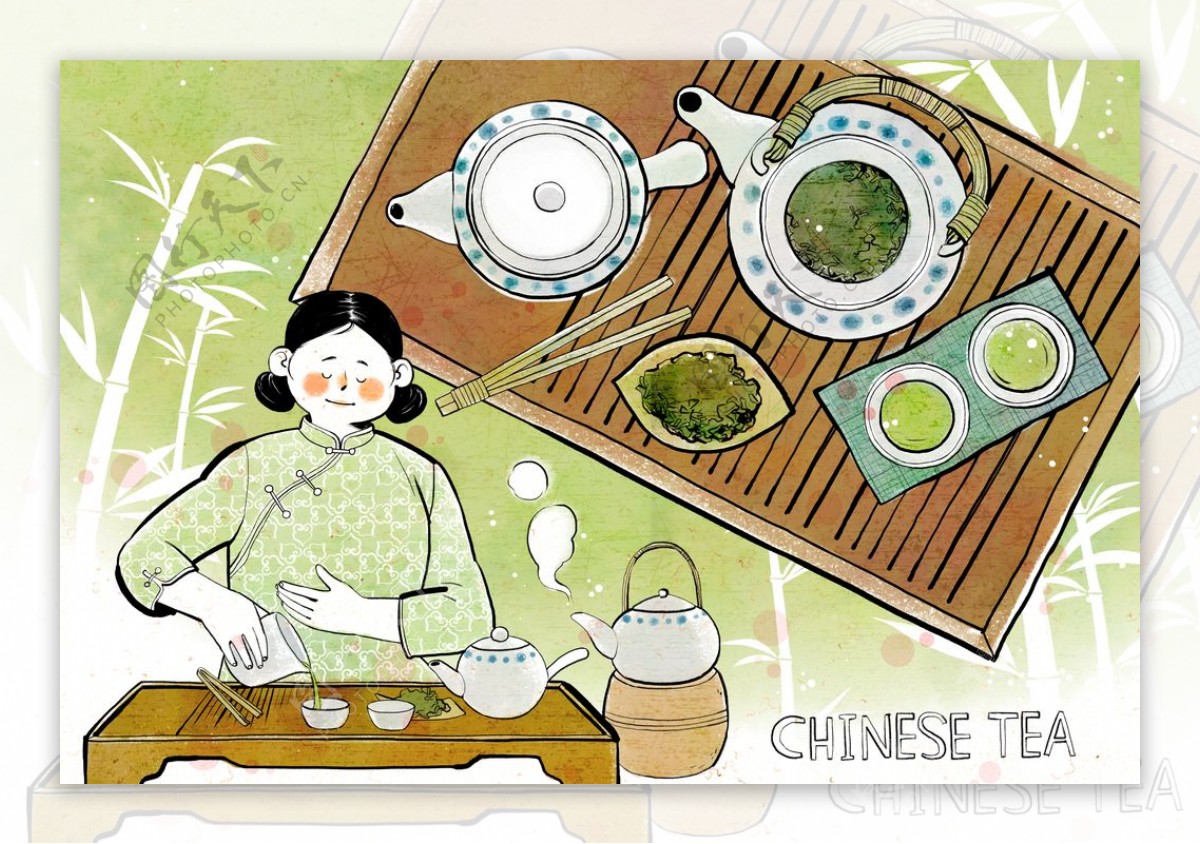 中国泡茶传统文化插画