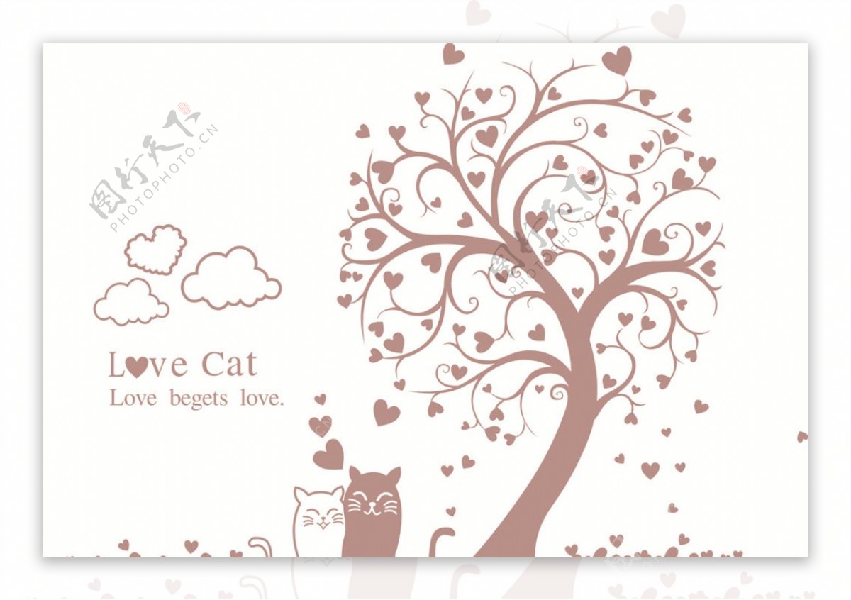 猫和爱心树矢量图