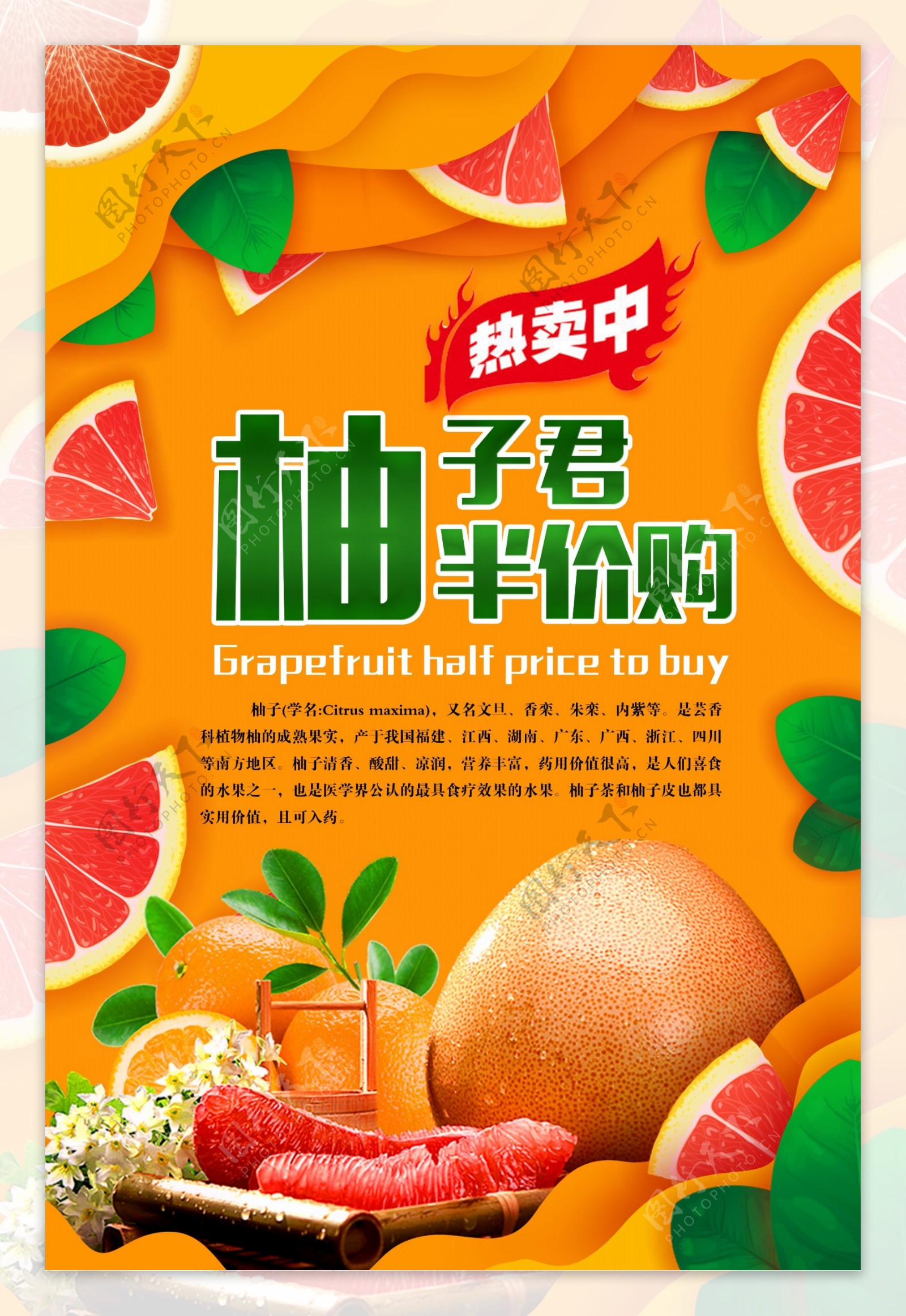 柚子水果新鲜活动海报