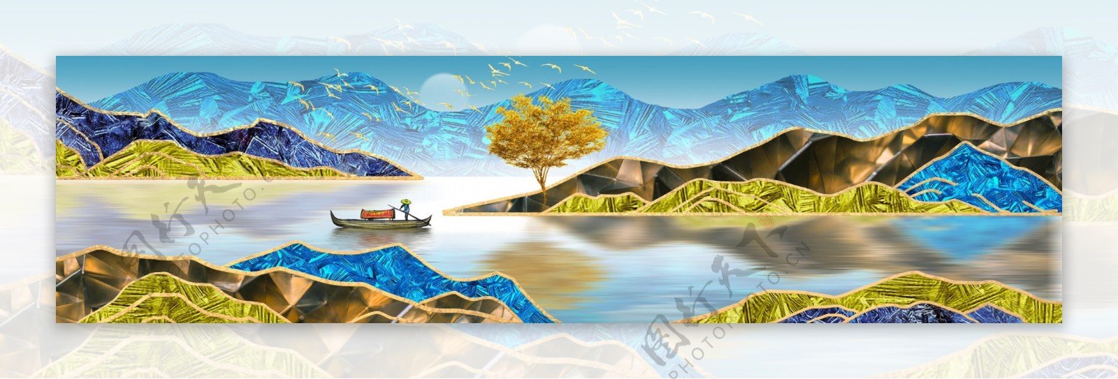 新中式金色鎏金风景山水装饰画