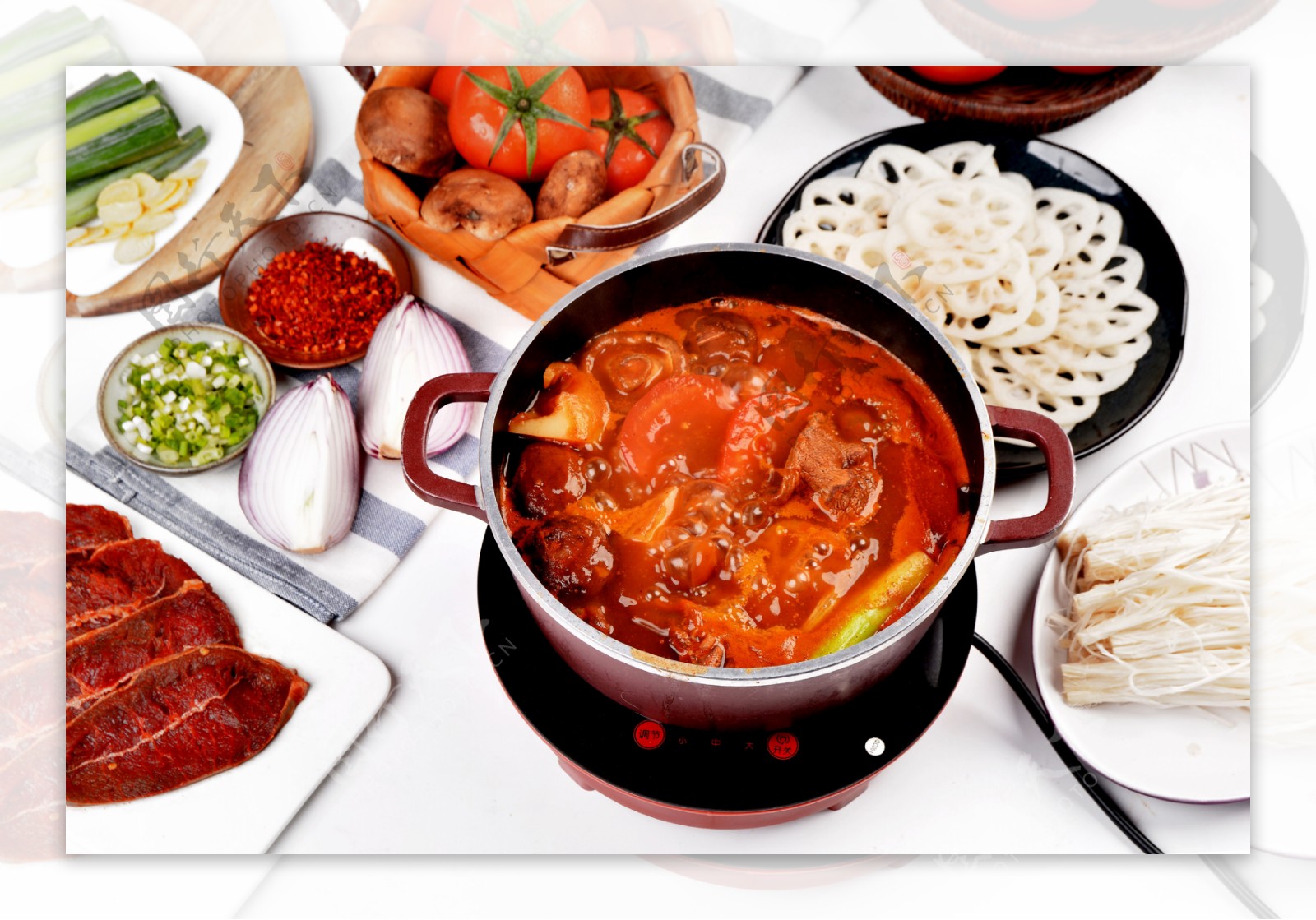 番茄锅汤底美食食材食物背景素材
