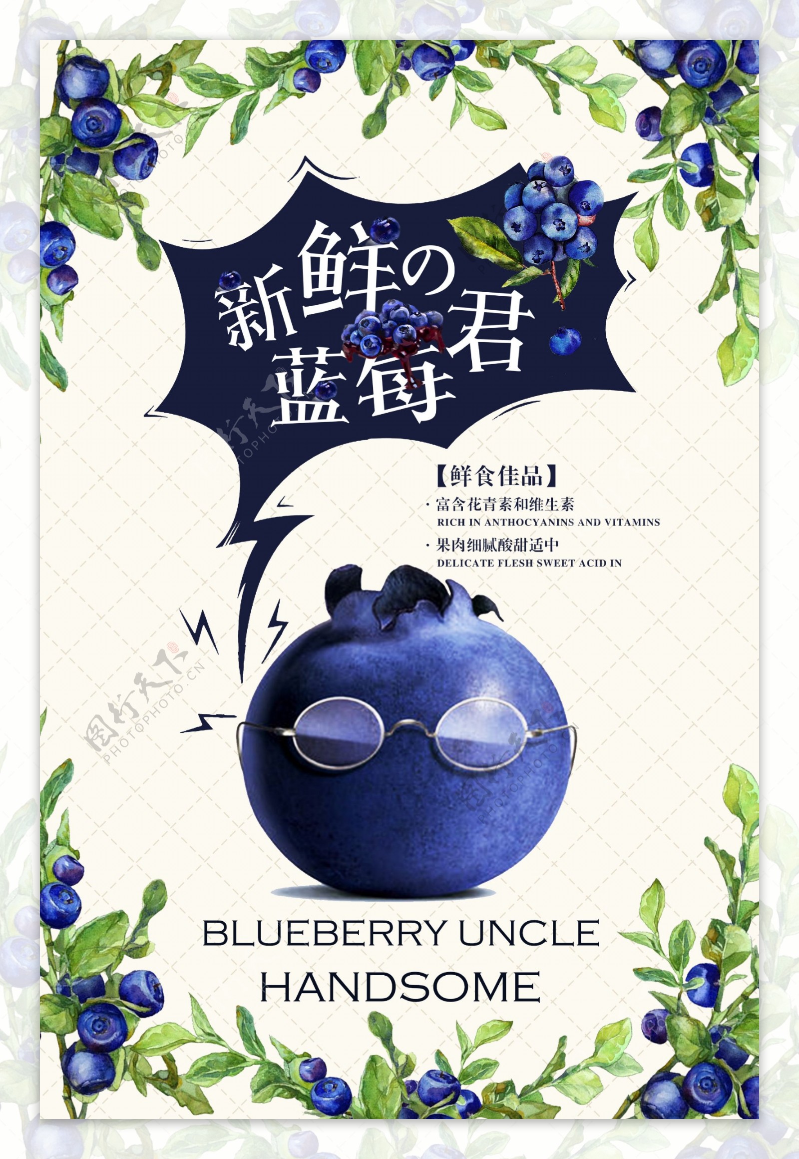 蓝莓水果促销活动宣传海报素材