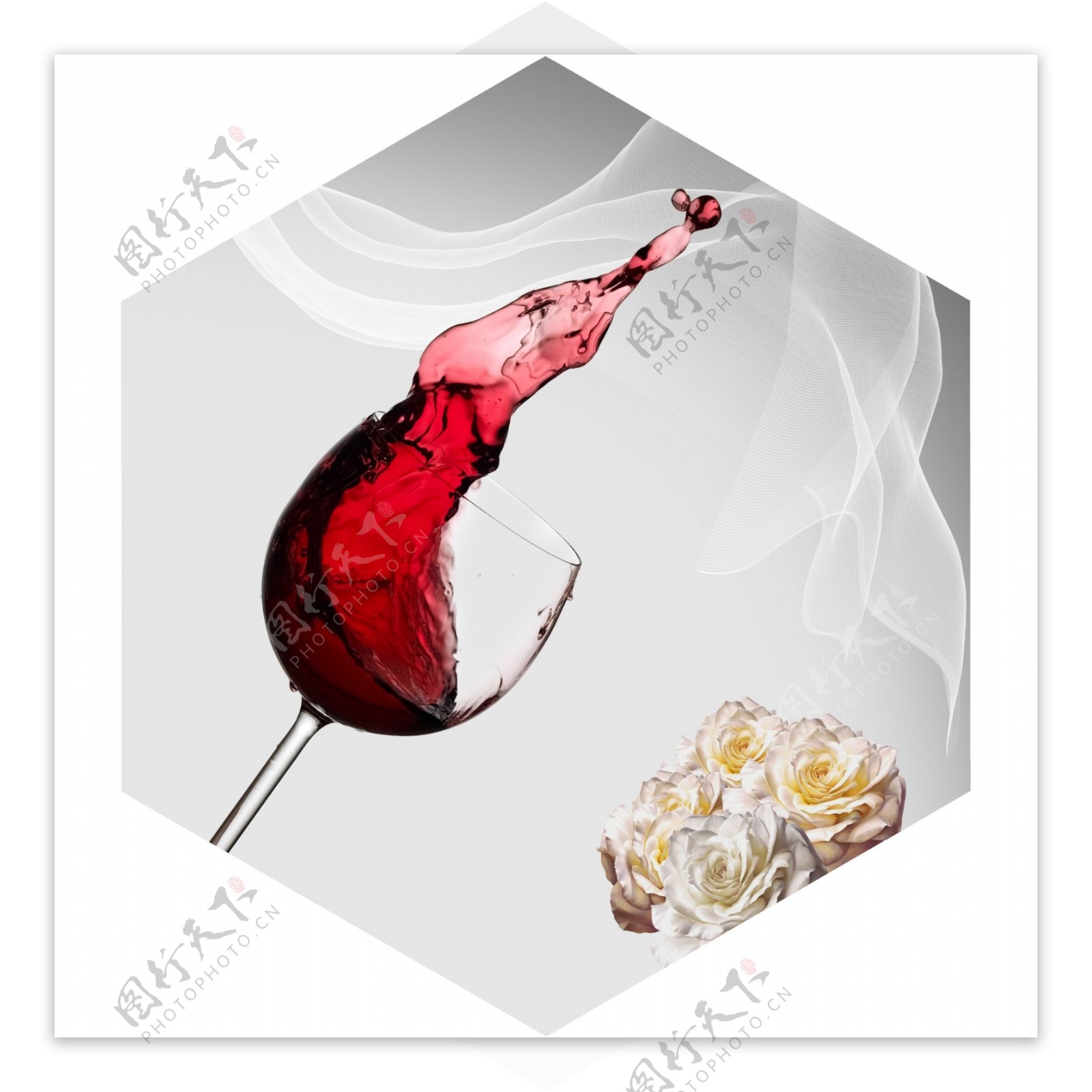 新中式玻璃红酒杯线条玫瑰装饰画