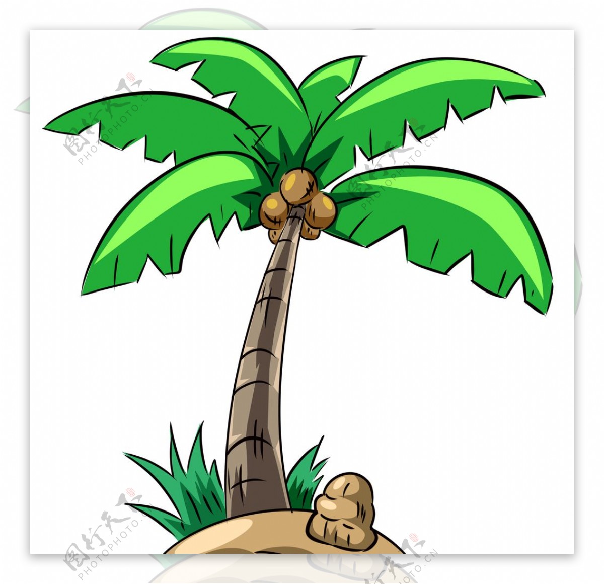 装饰图案-清新夏日海滩绿色椰树-好图网