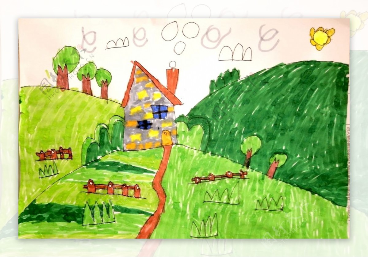 儿童绘画山图片