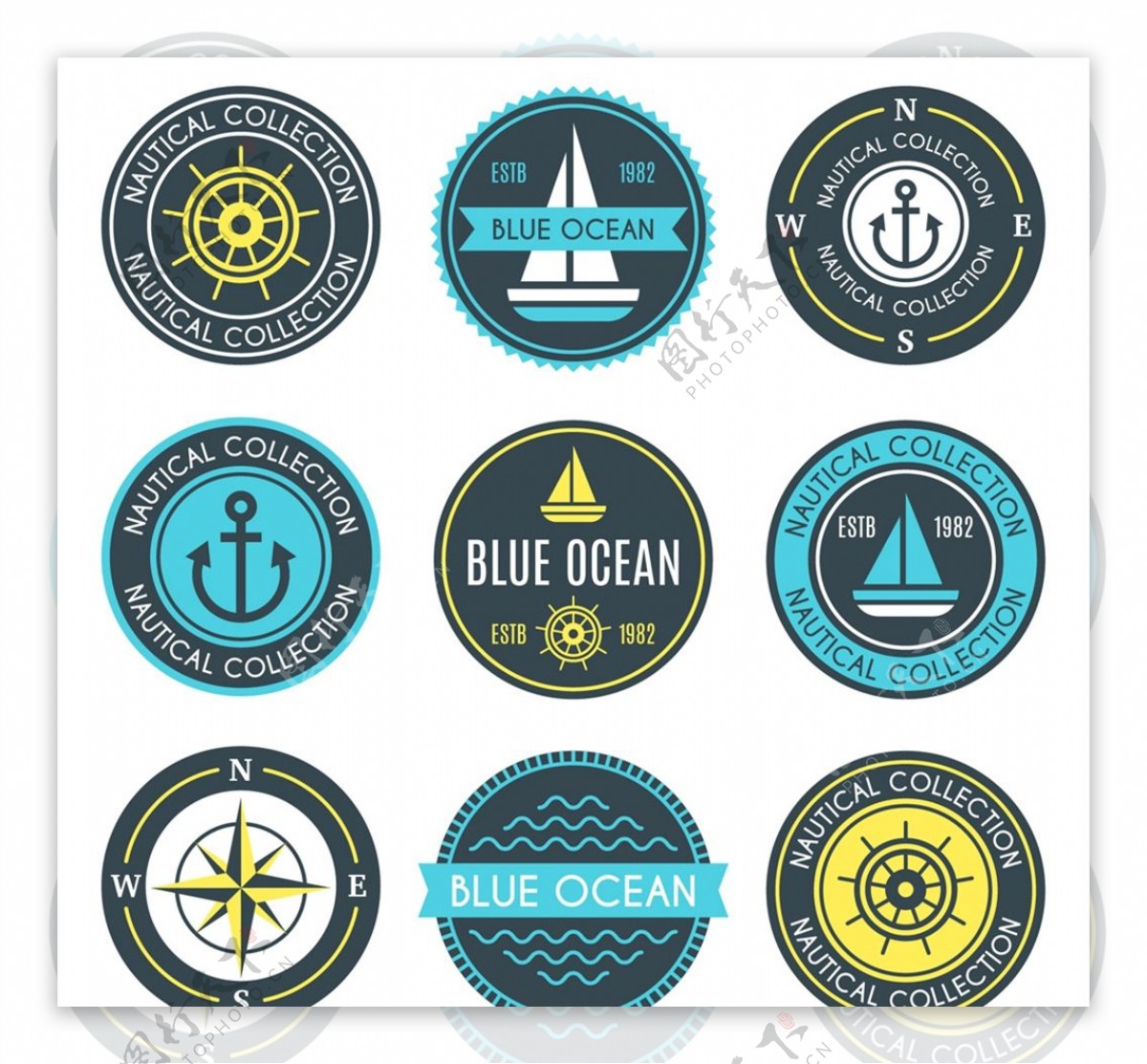 蓝色航海徽章图片