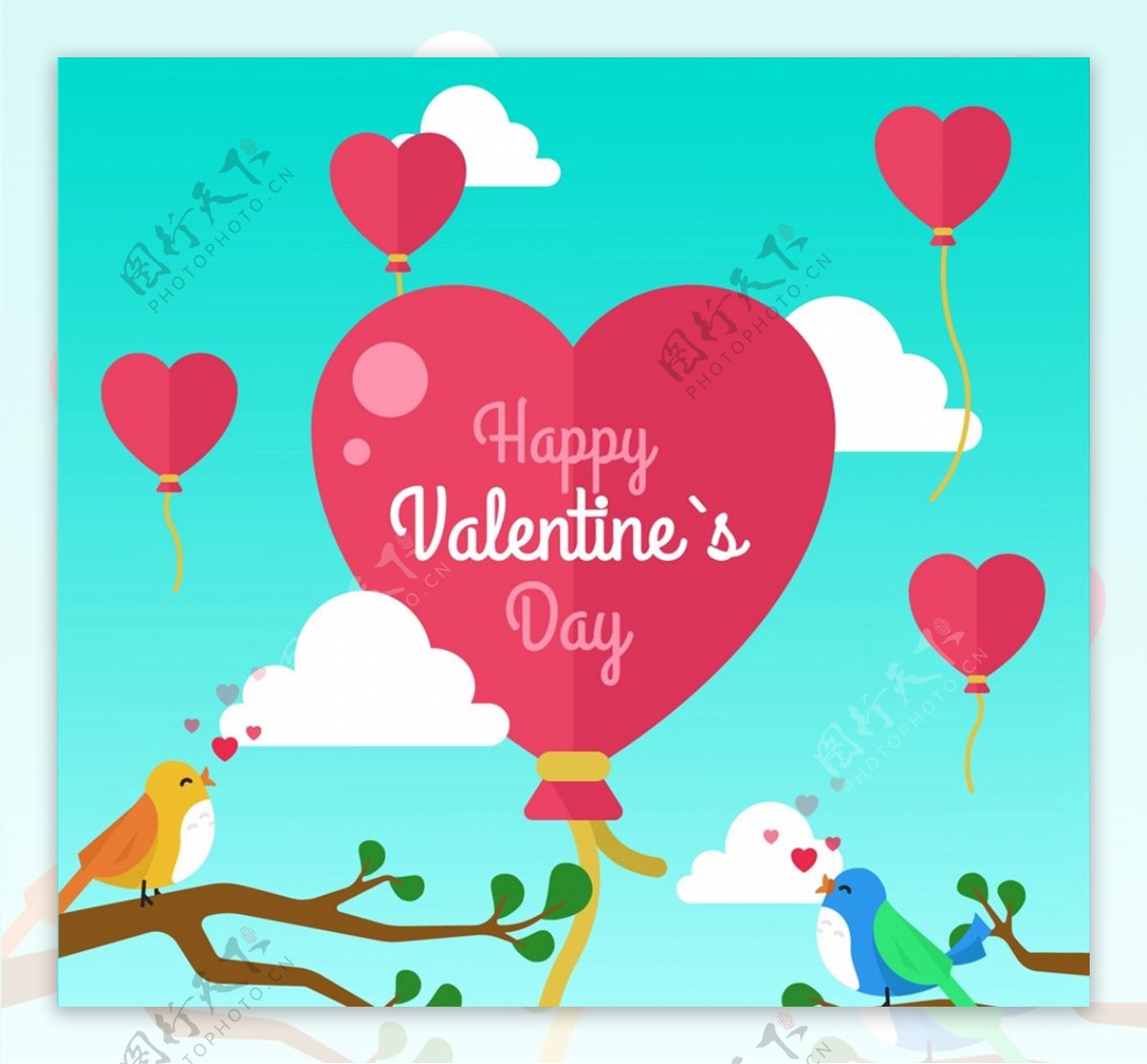 情人节气球和情侣鸟图片