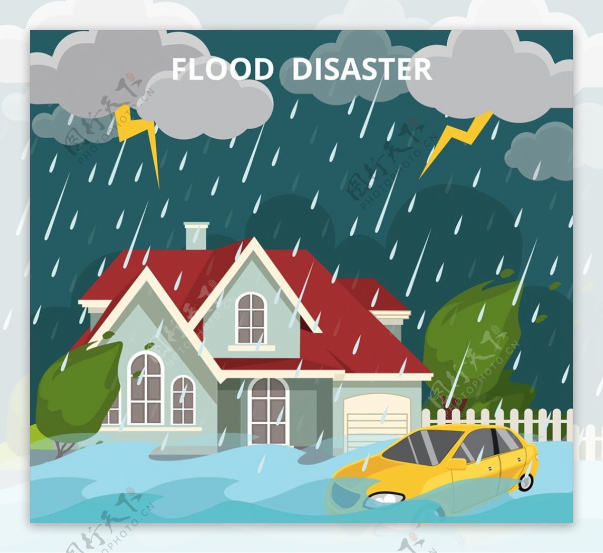 洪水灾害插画图片
