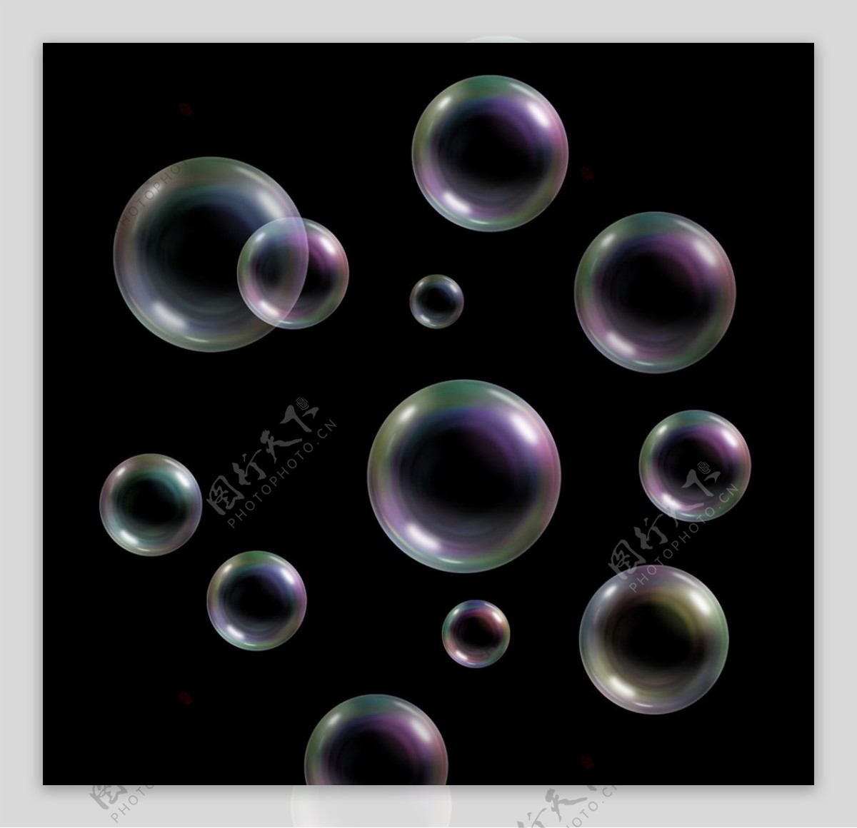 立体风格彩色透明肥皂泡泡图片