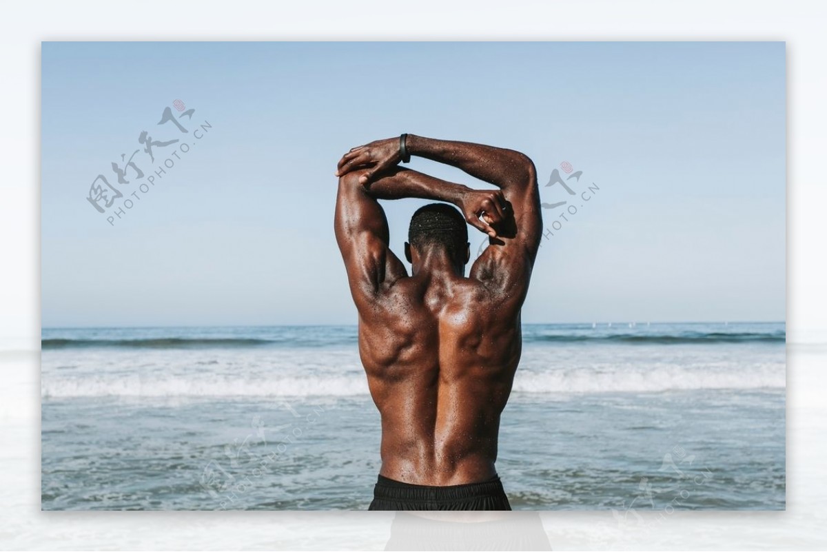 海边肌肉健身后背背景素材图片