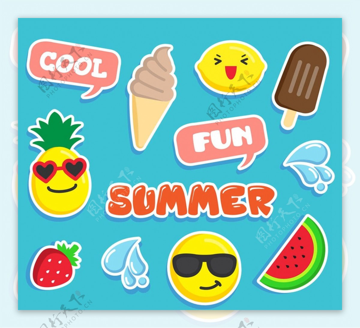 可爱夏季元素贴纸图片