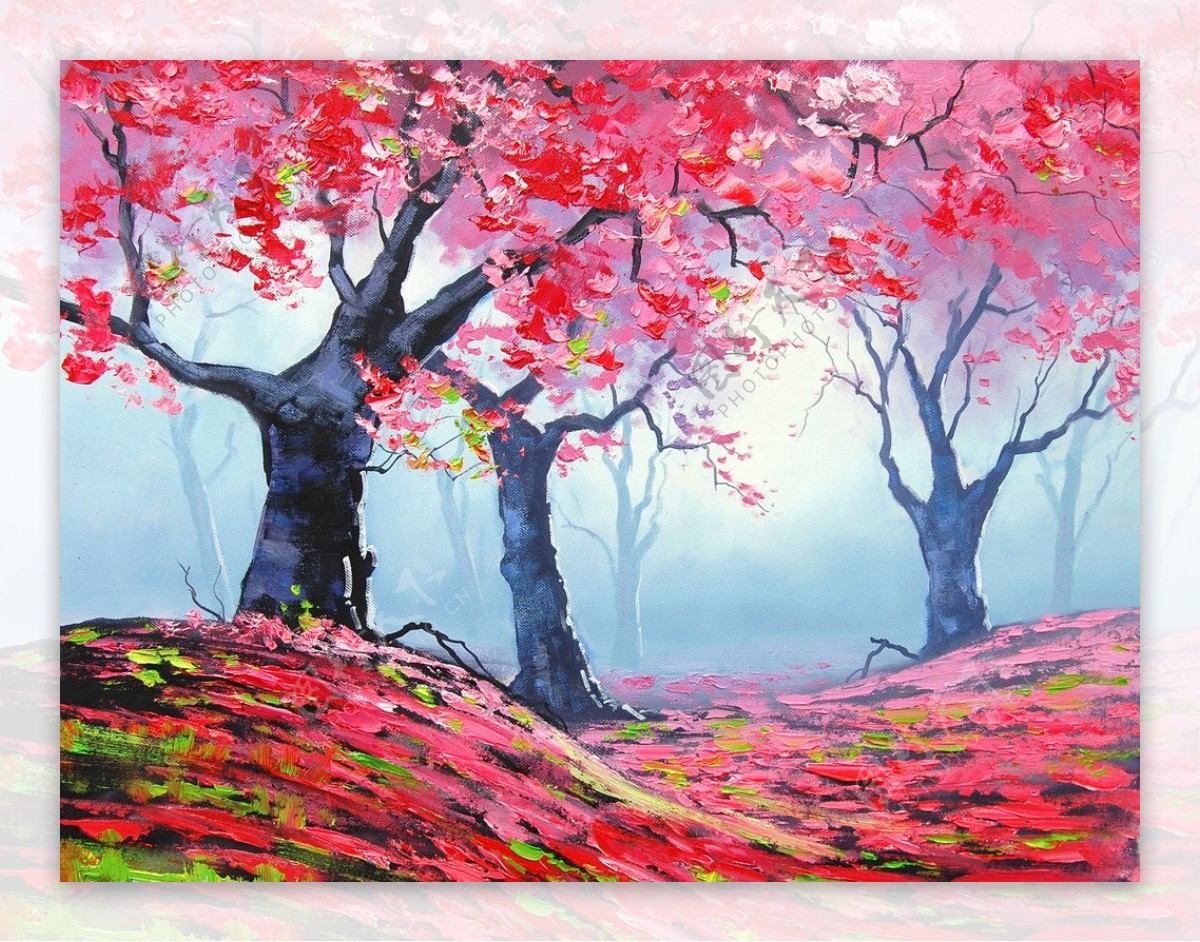 枫叶树油画图片
