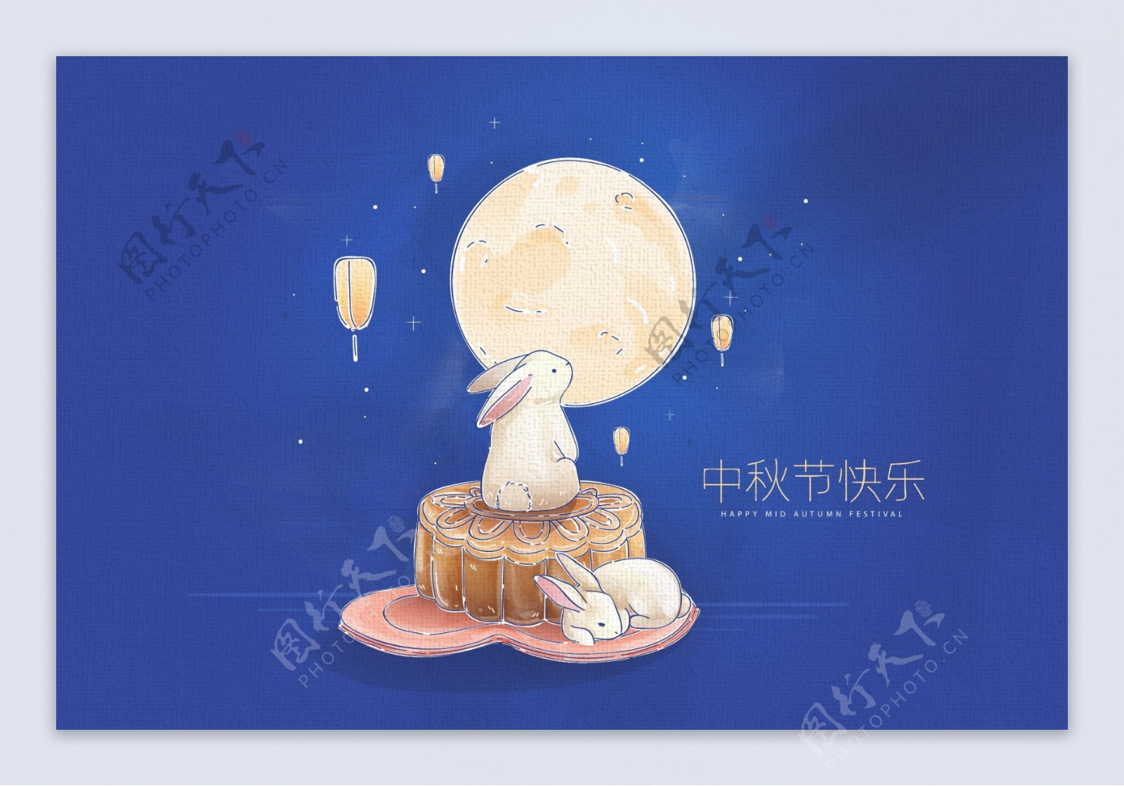 玉兔坐在月饼上创意中秋海报图片
