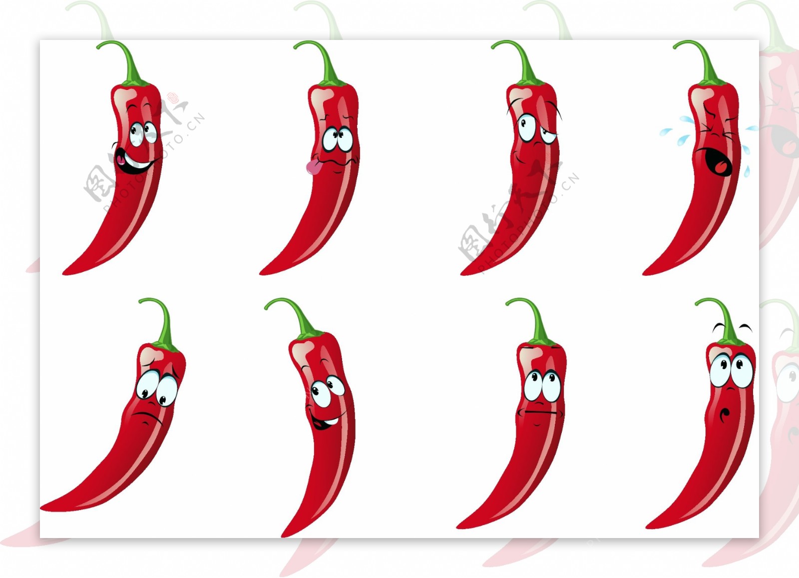 表情笑脸辣椒绿色食品UI平面图图片