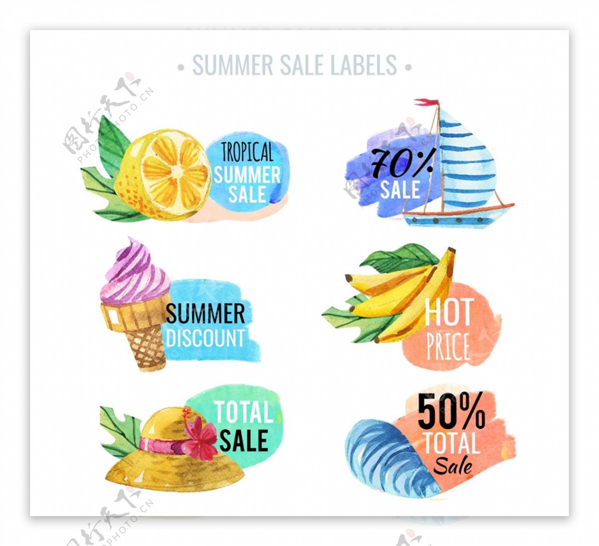 水彩绘夏季销售标签图片