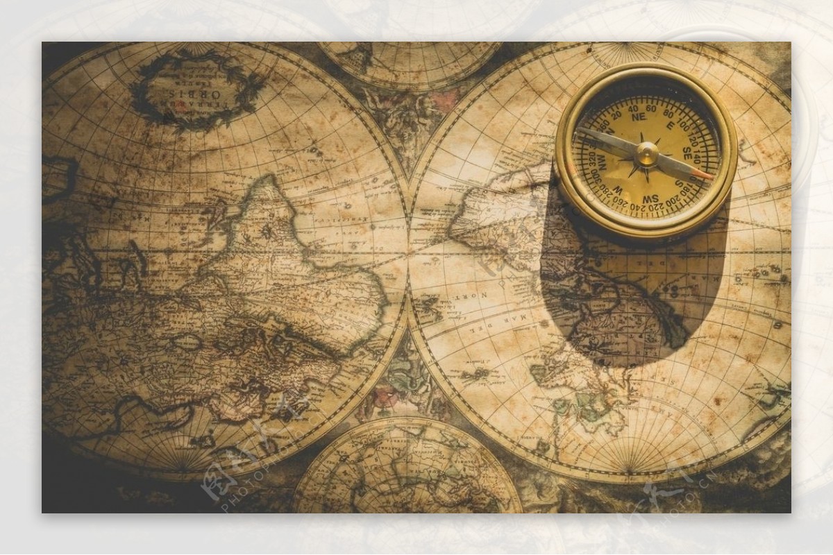 指引位置的指南针古老世界地图图片