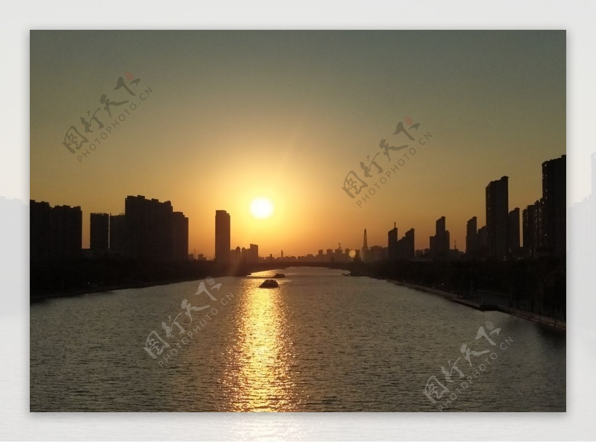 运河夕阳图片