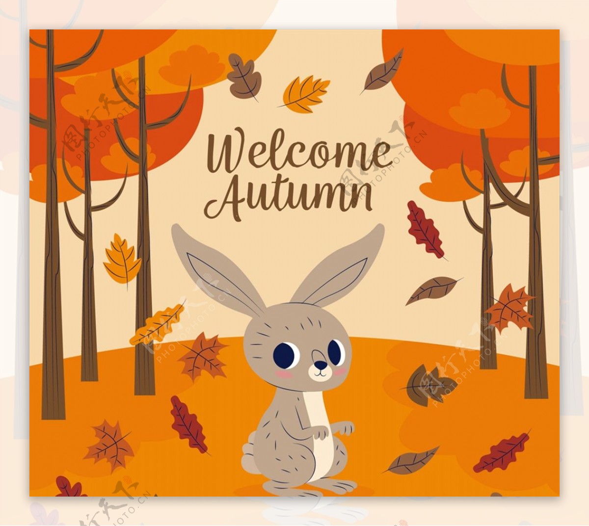 秋季森林兔子矢量图片