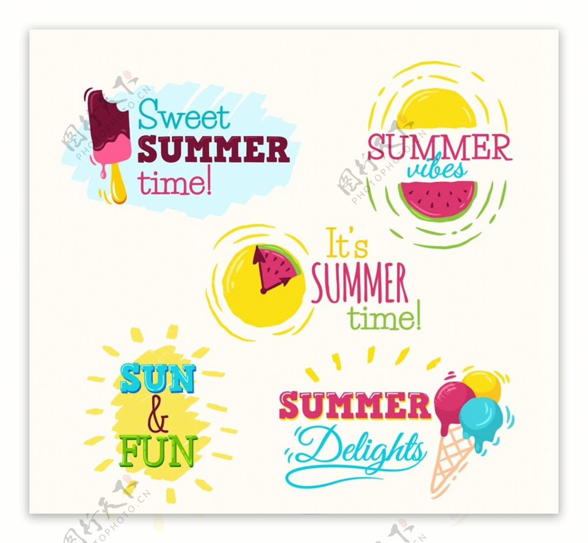 彩色夏季元素标签图片