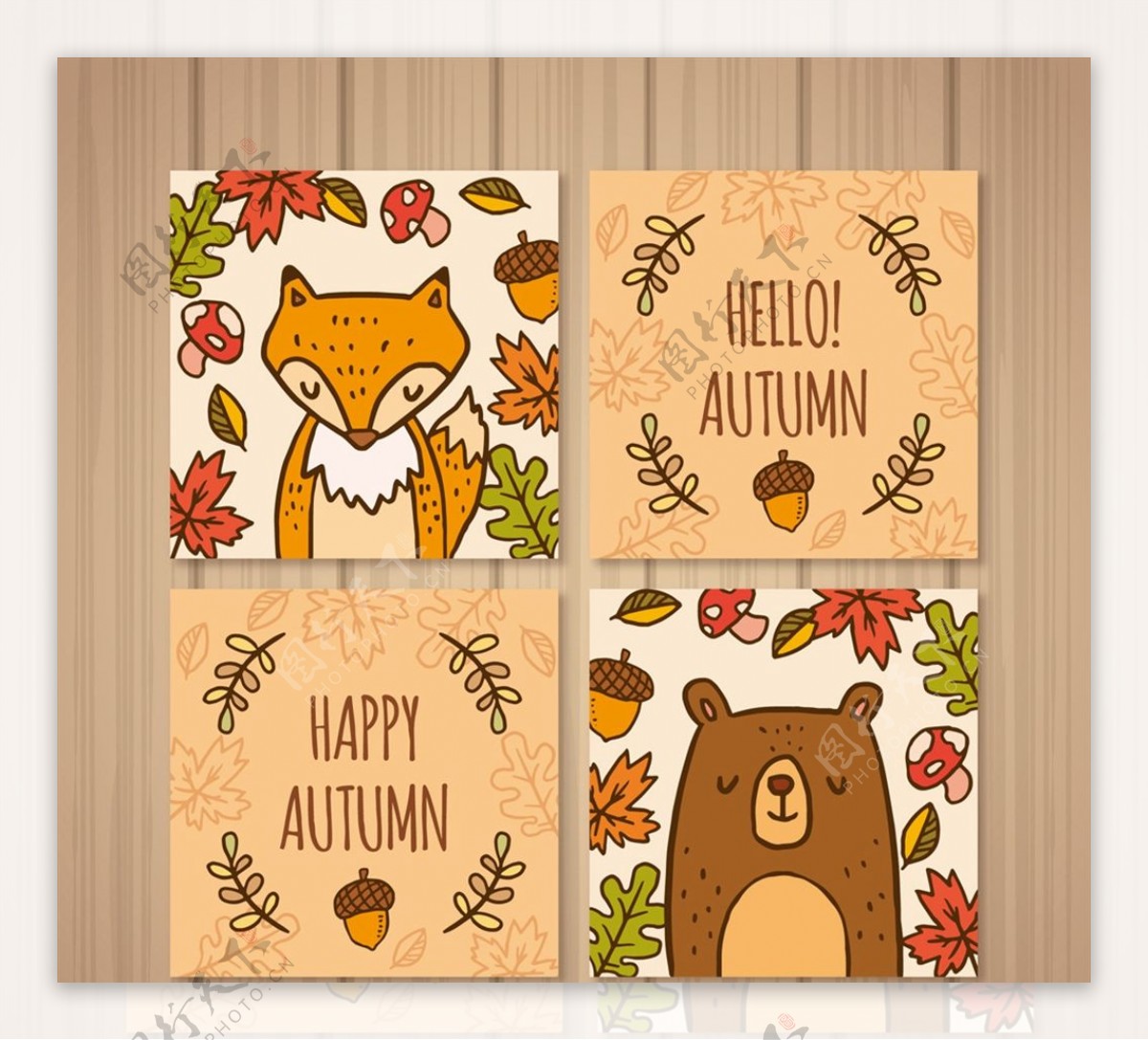 可爱秋季动物卡片图片