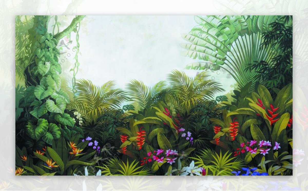 植物世界花草树木装饰背景壁画图片