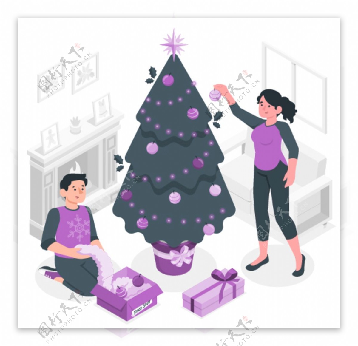 圣诞树装饰插画图片