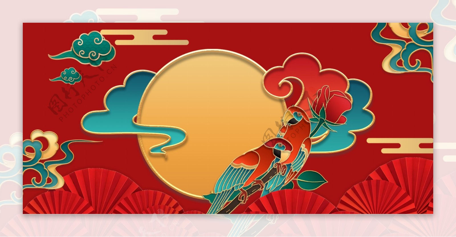 国潮浮雕中国风喜庆海报背景图片