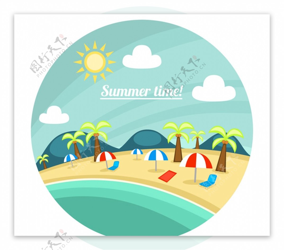 圆形沙滩风景插画图片