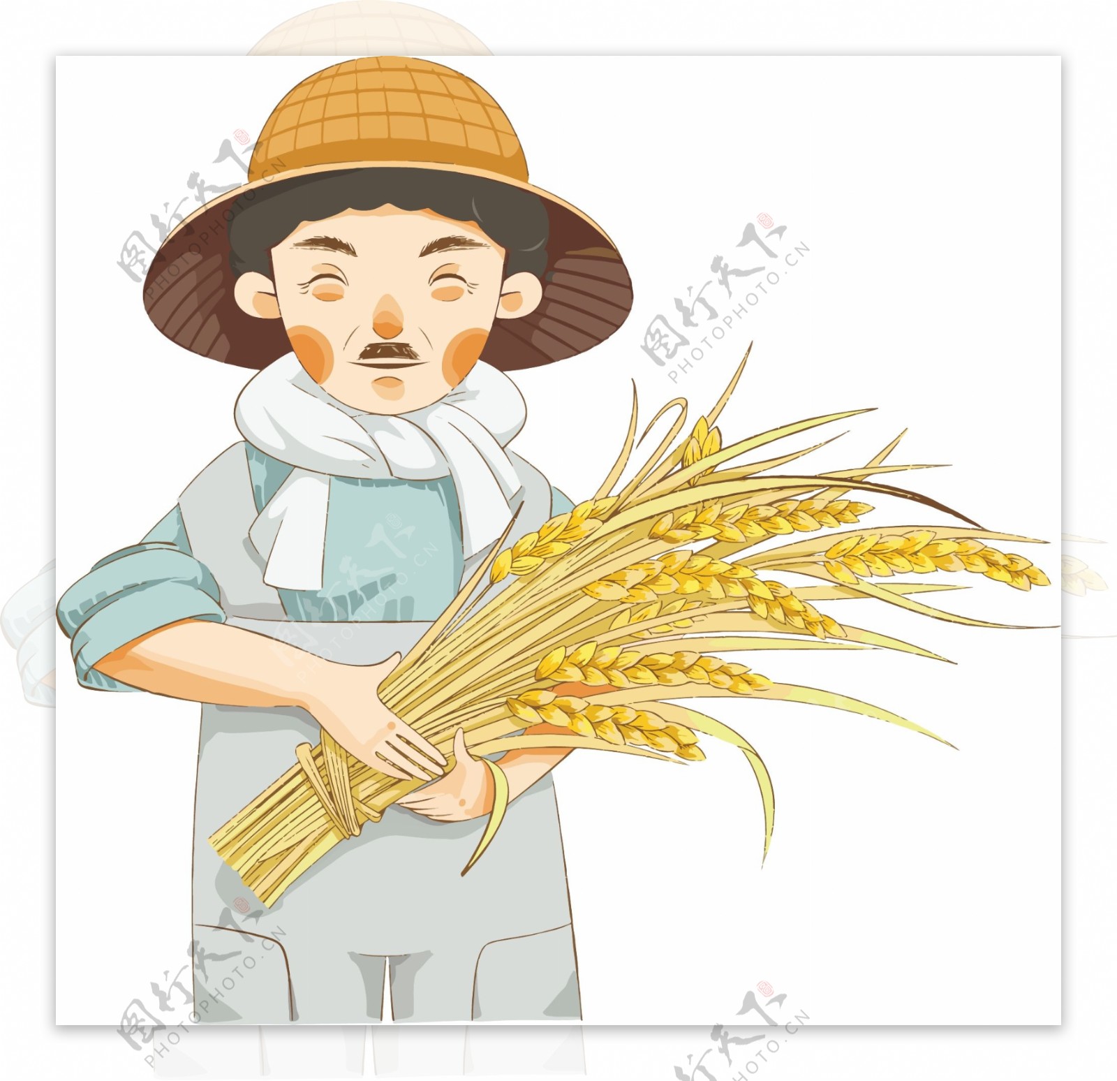 卡通农民抱麦穗丰收喜悦图片