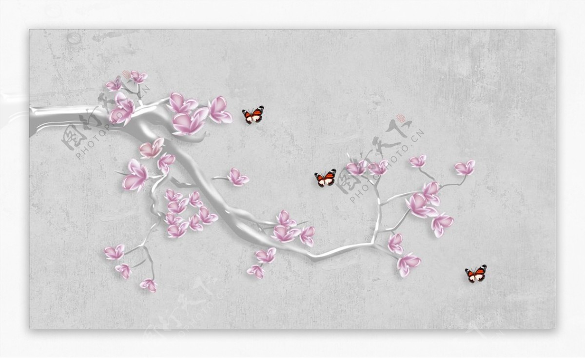 浮雕花蝴蝶背景墙图片