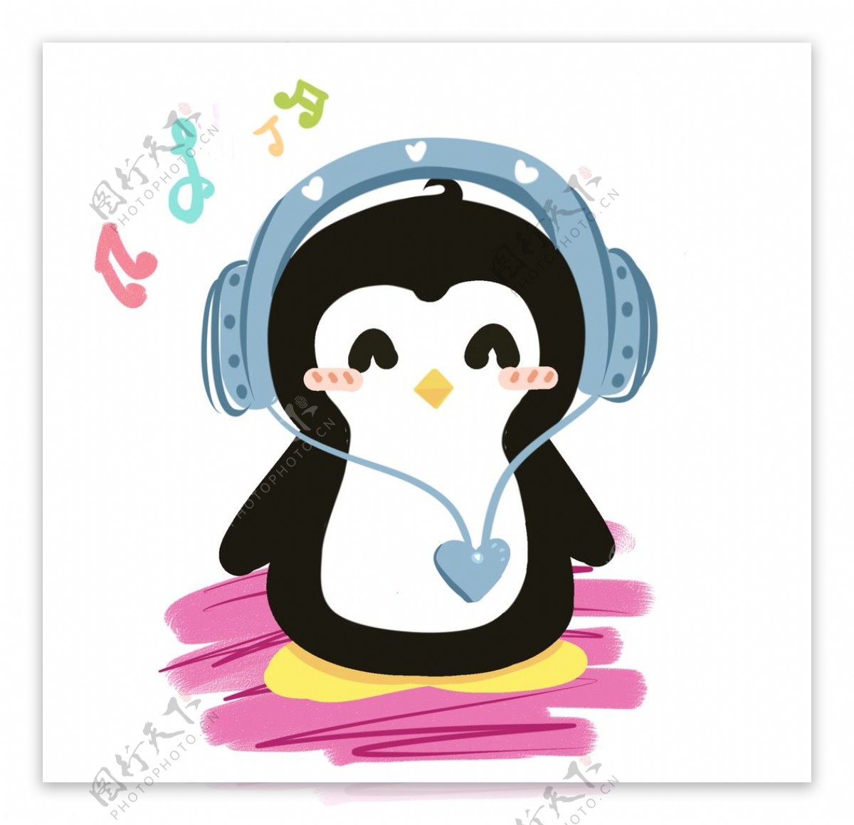 企鹅听音乐插画图片