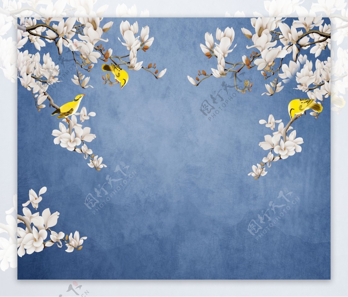 玉兰花鸟背景墙图片
