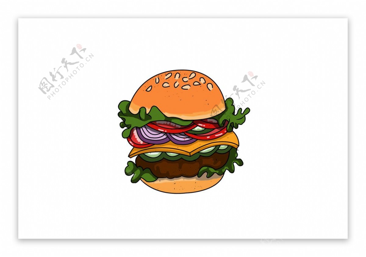 原创手绘美食汉堡png素材图片